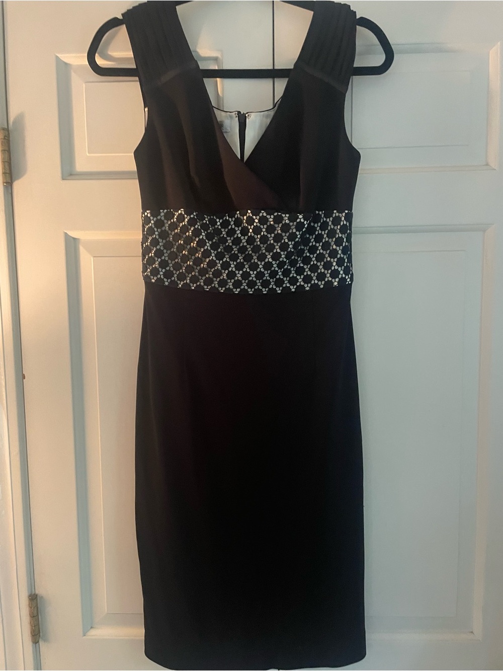 Kate Unger Black Sleeveless Cocktail Dress with Embellished Waist